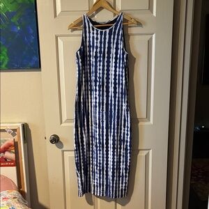 Athleta Tribal Blue and White Shibori Tie Dye Midi Dress